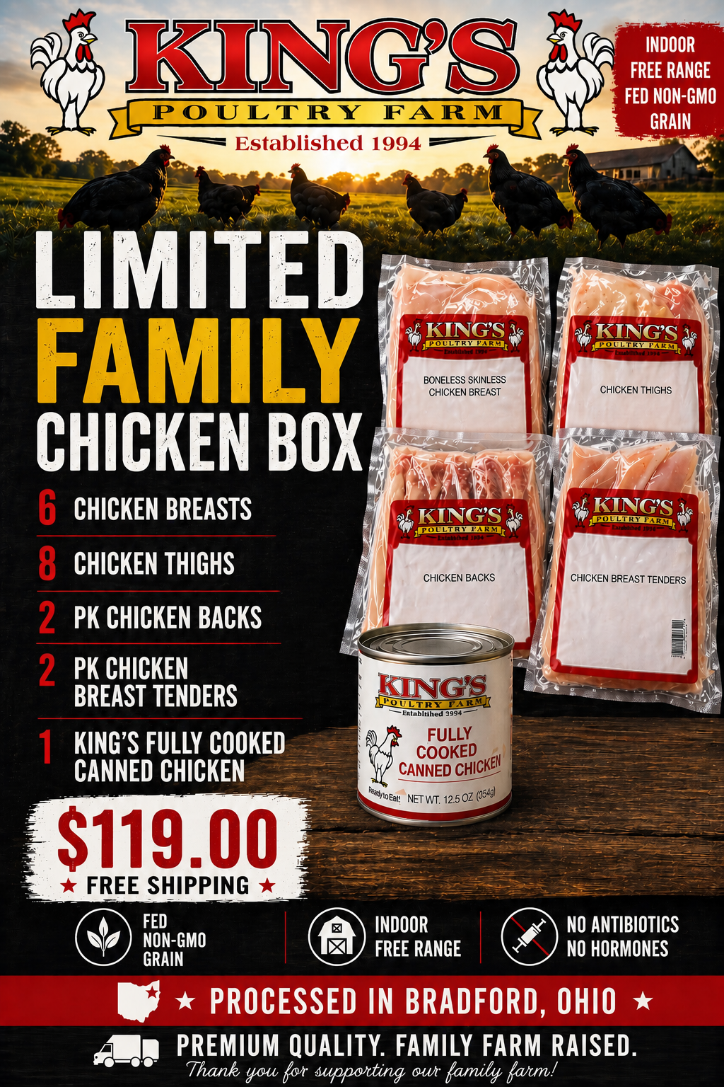 Family Chicken Bundle. Non GMO. Free Shipping